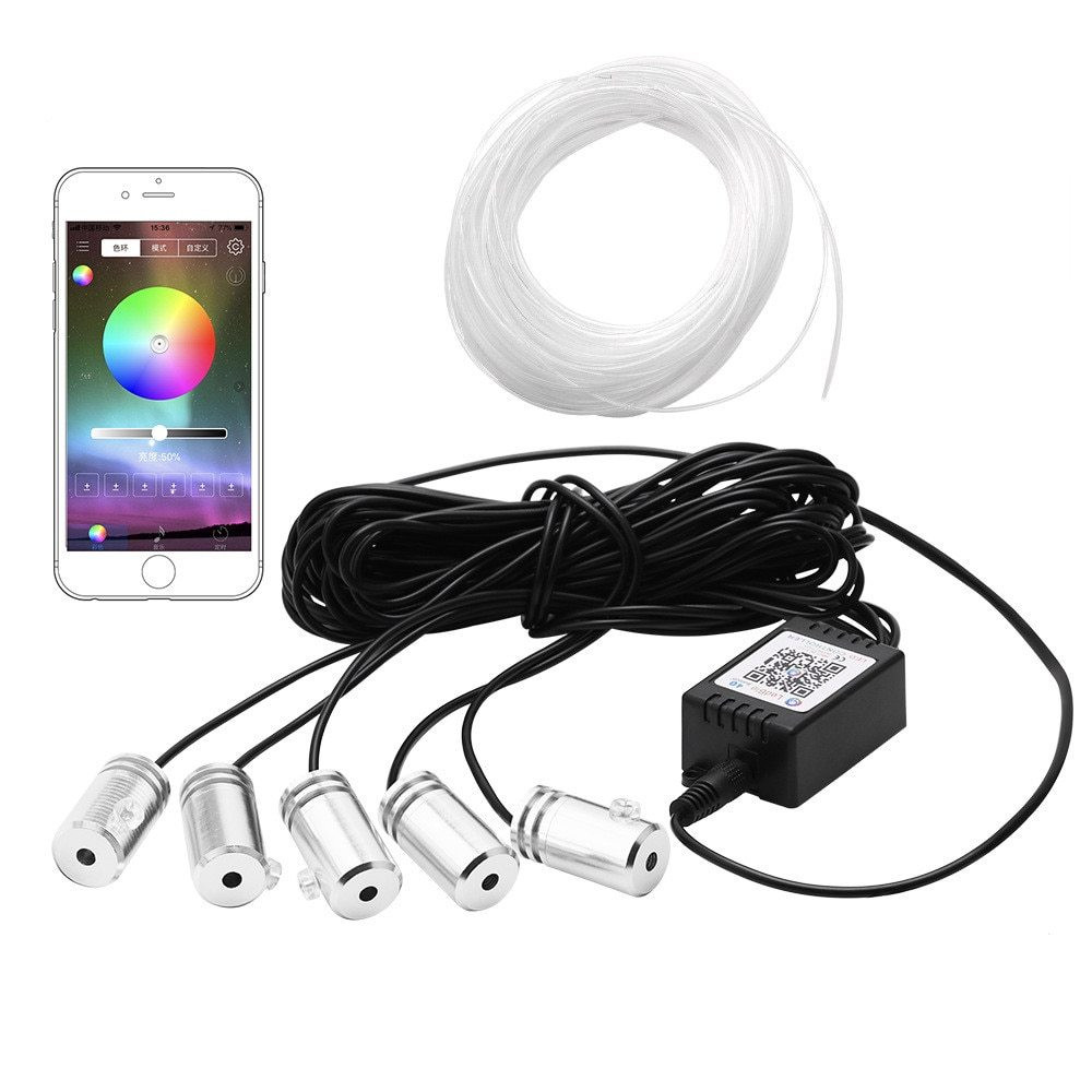  Kit Lumini Ambientale Auto 6 metri cu 5 canale, fir neon RGB cu Aplicatie Telef