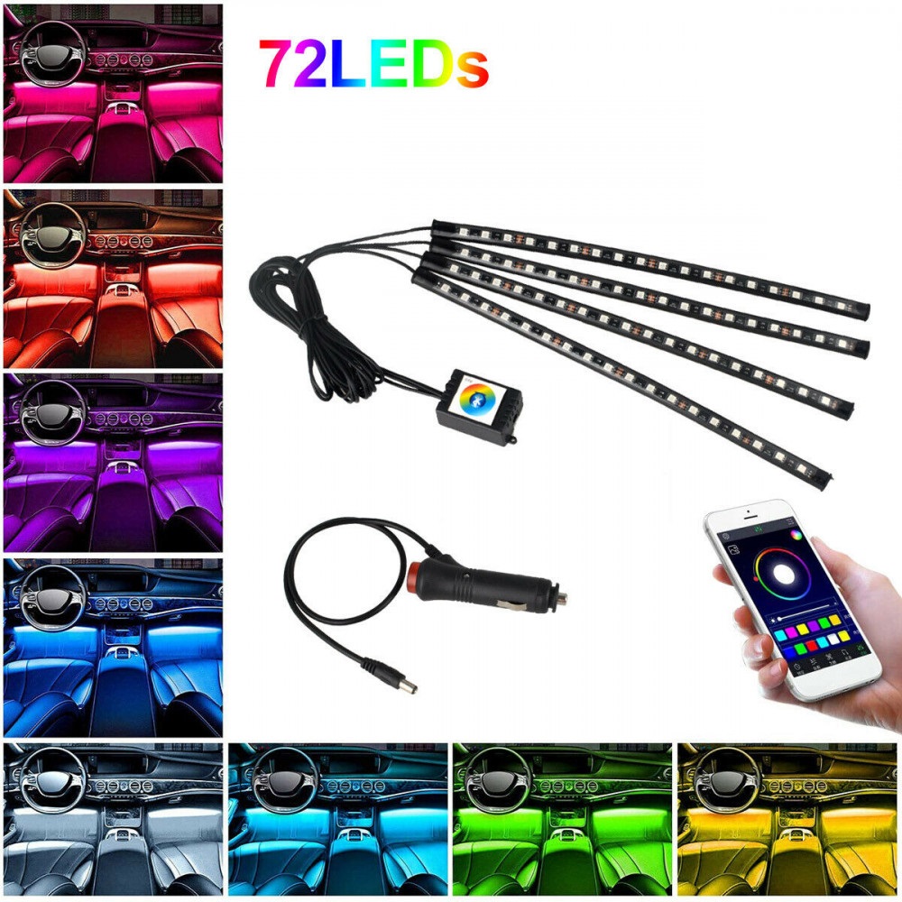  Kit 4 Lumini Ambientale RGB cu Aplicatie Telefon Bluetooth, 12V, 18 LED, 32 cm