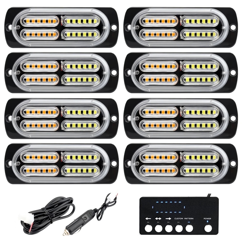 Kit 8 stroboscoape portocalii 12/24V cu telecomanda pe fir - WL-52026-24S(8)