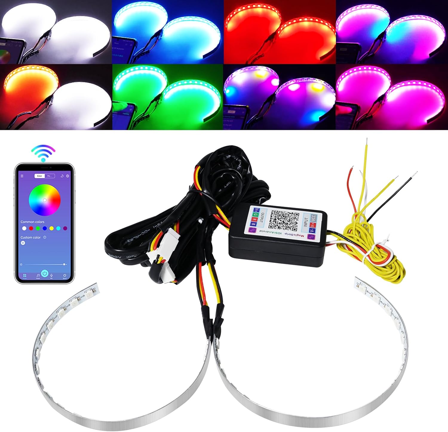 Set 2 benzi LED Devil Eyes RGB multicolore cu aplicatie de pe telefonul mobil - DEVIL RGB02
